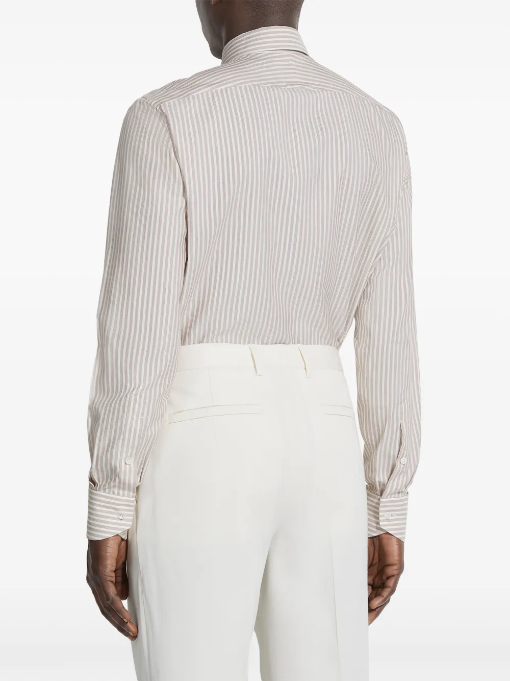 Zegna White And Dark Purple Macro-striped Silk Cotton And Cashmere Shirt In White