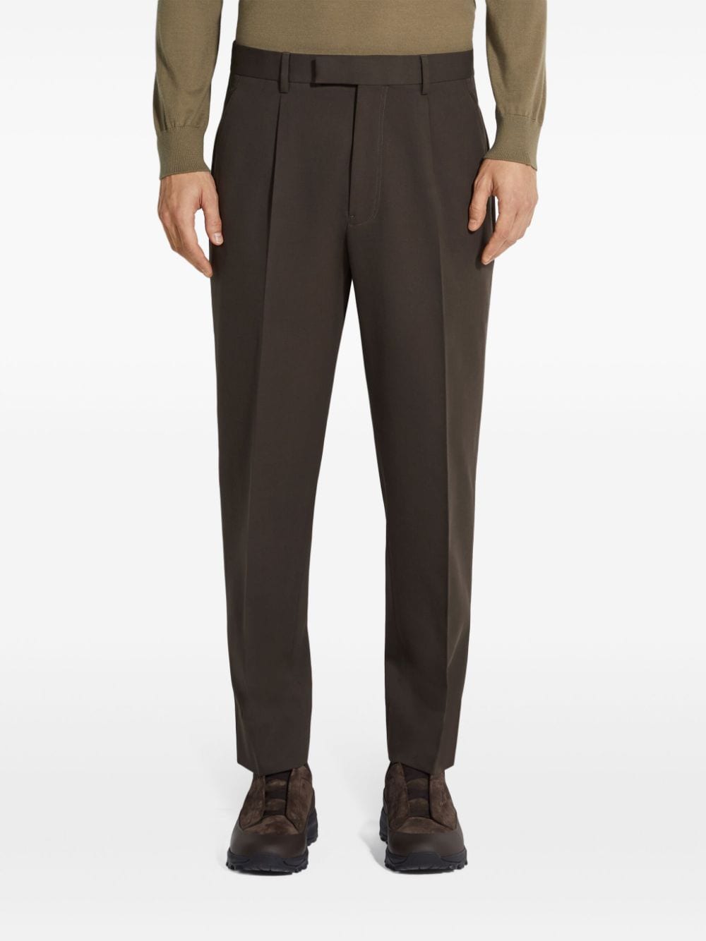 Shop Zegna Pleated Trousers In Dark Brown