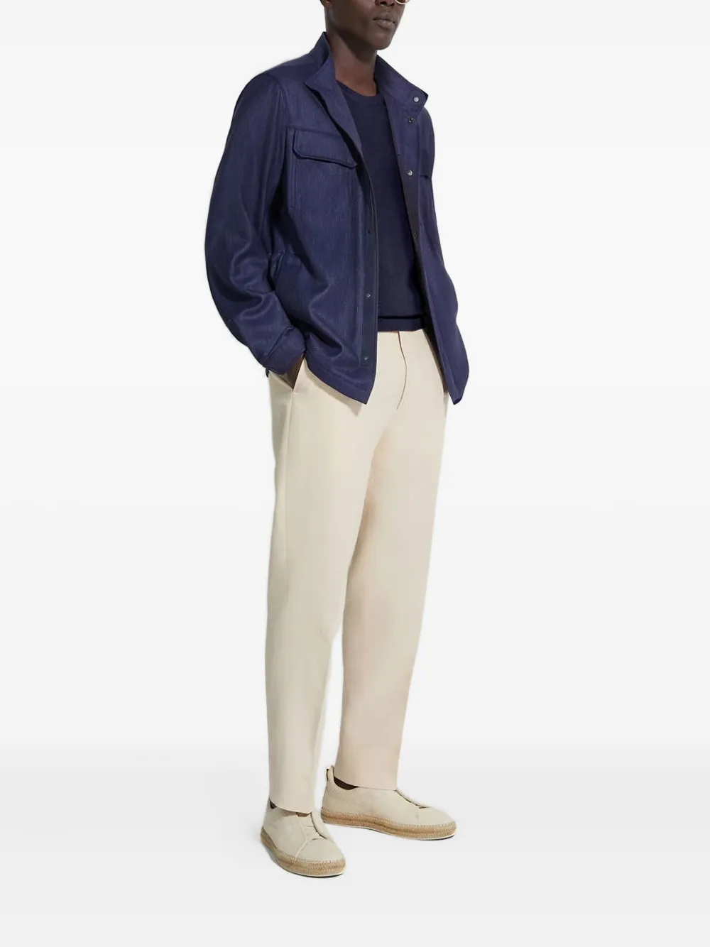 Zegna Textured Cotton Crewneck T-shirt In Blue