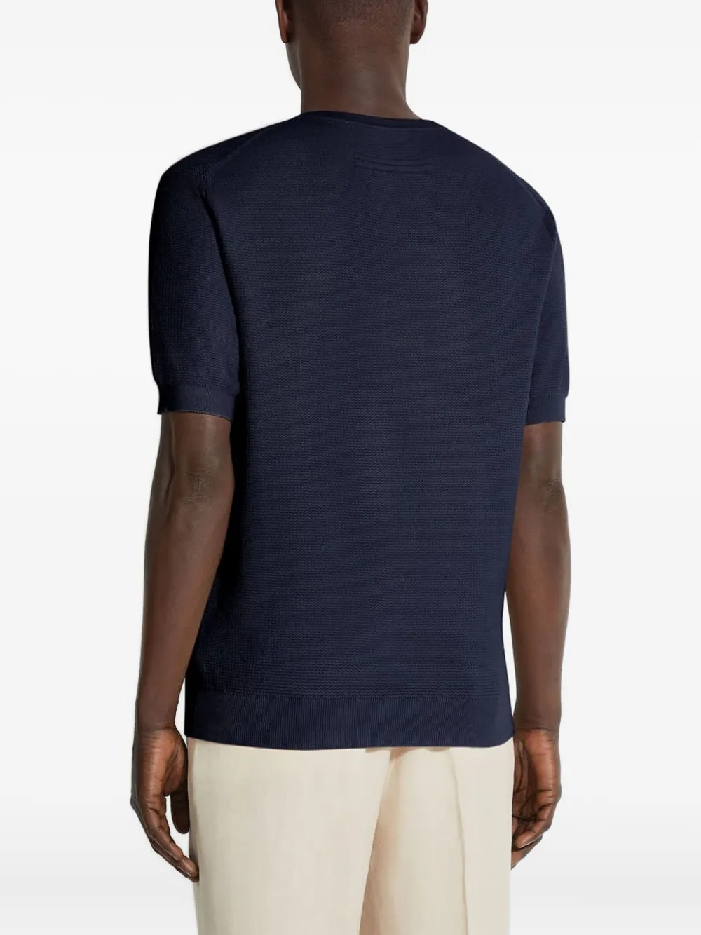 Zegna Textured Cotton Crewneck T-shirt In Blue