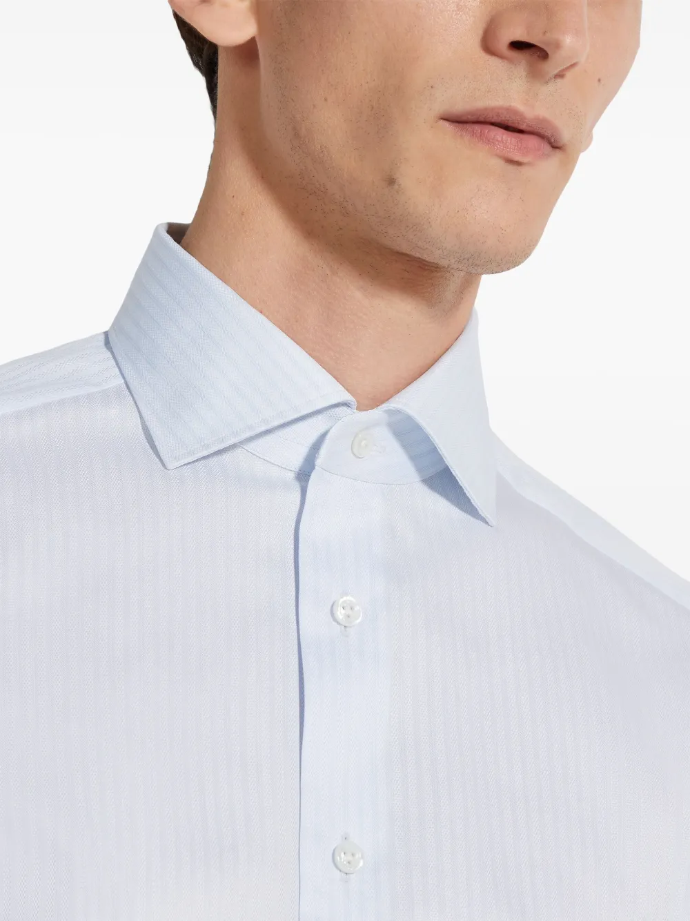 Zegna Gestreept katoenen overhemd Blauw