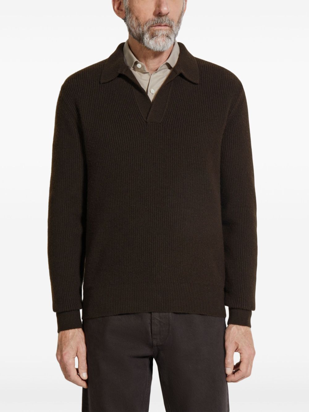 Shop Zegna Oasi Cashmere Polo Shirt In Brown