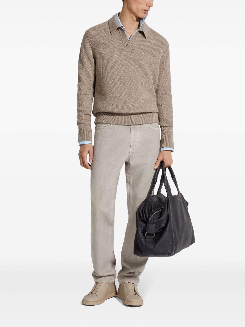 Shop Zegna Oasi Cashmere Polo Shirt In Neutrals