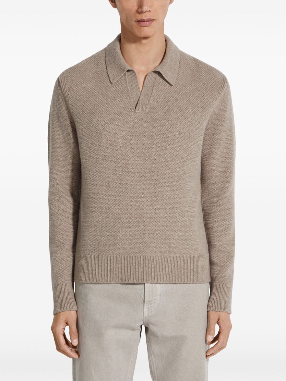 Shop Zegna Oasi Cashmere Polo Shirt In Neutrals