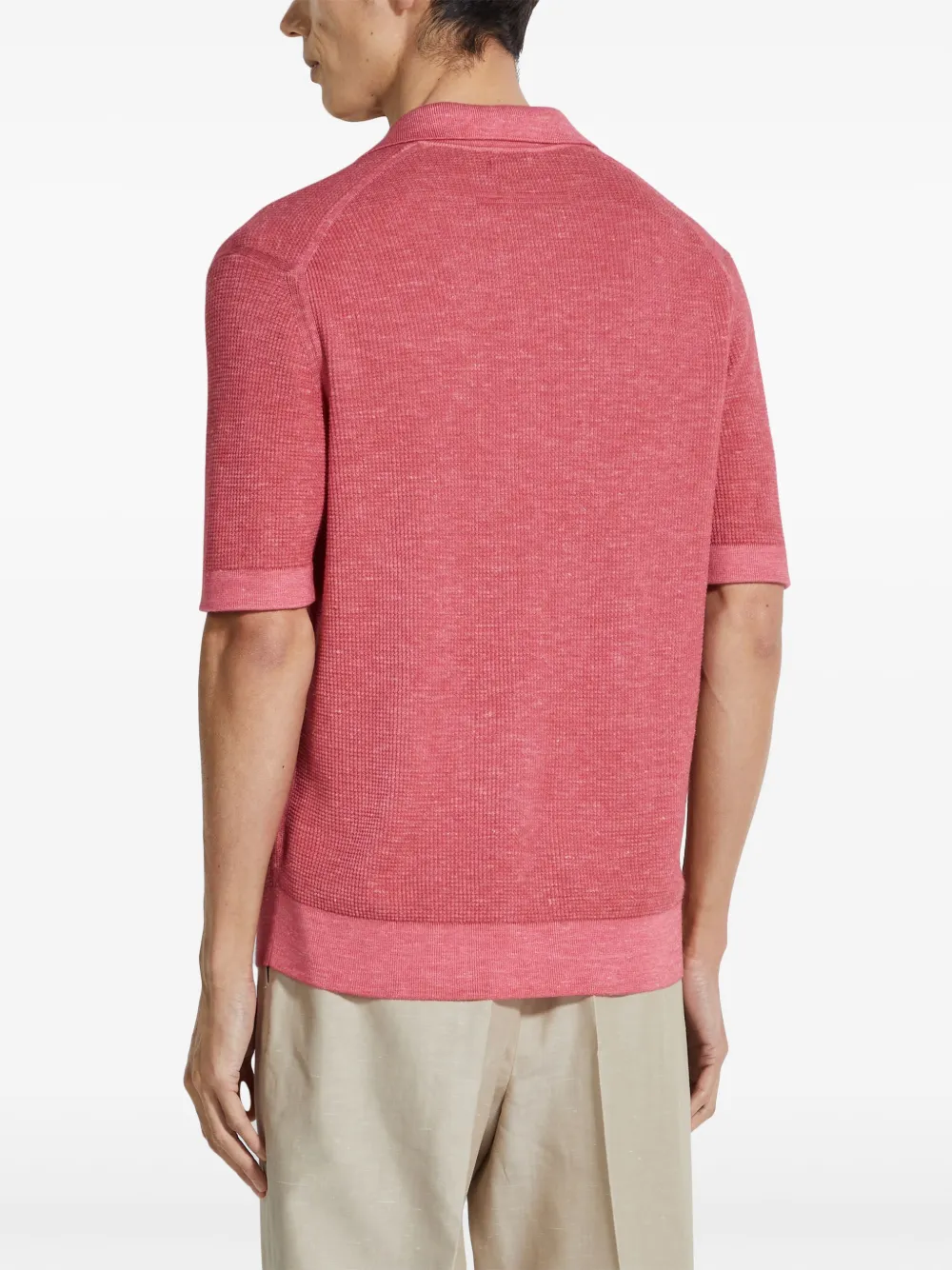 Zegna Fuchsia Mélange Silk Cashmere And Linen Polo Shirt In Pink