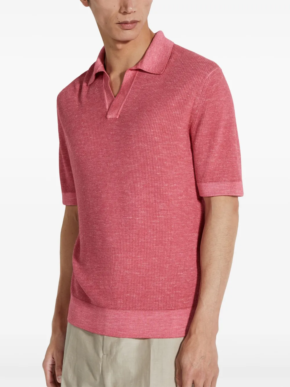 Zegna Fuchsia Mélange Silk Cashmere And Linen Polo Shirt In Pink