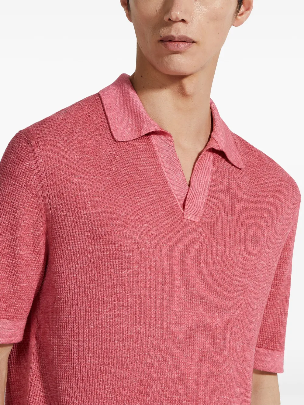 Zegna Fuchsia Mélange Silk Cashmere And Linen Polo Shirt In Pink