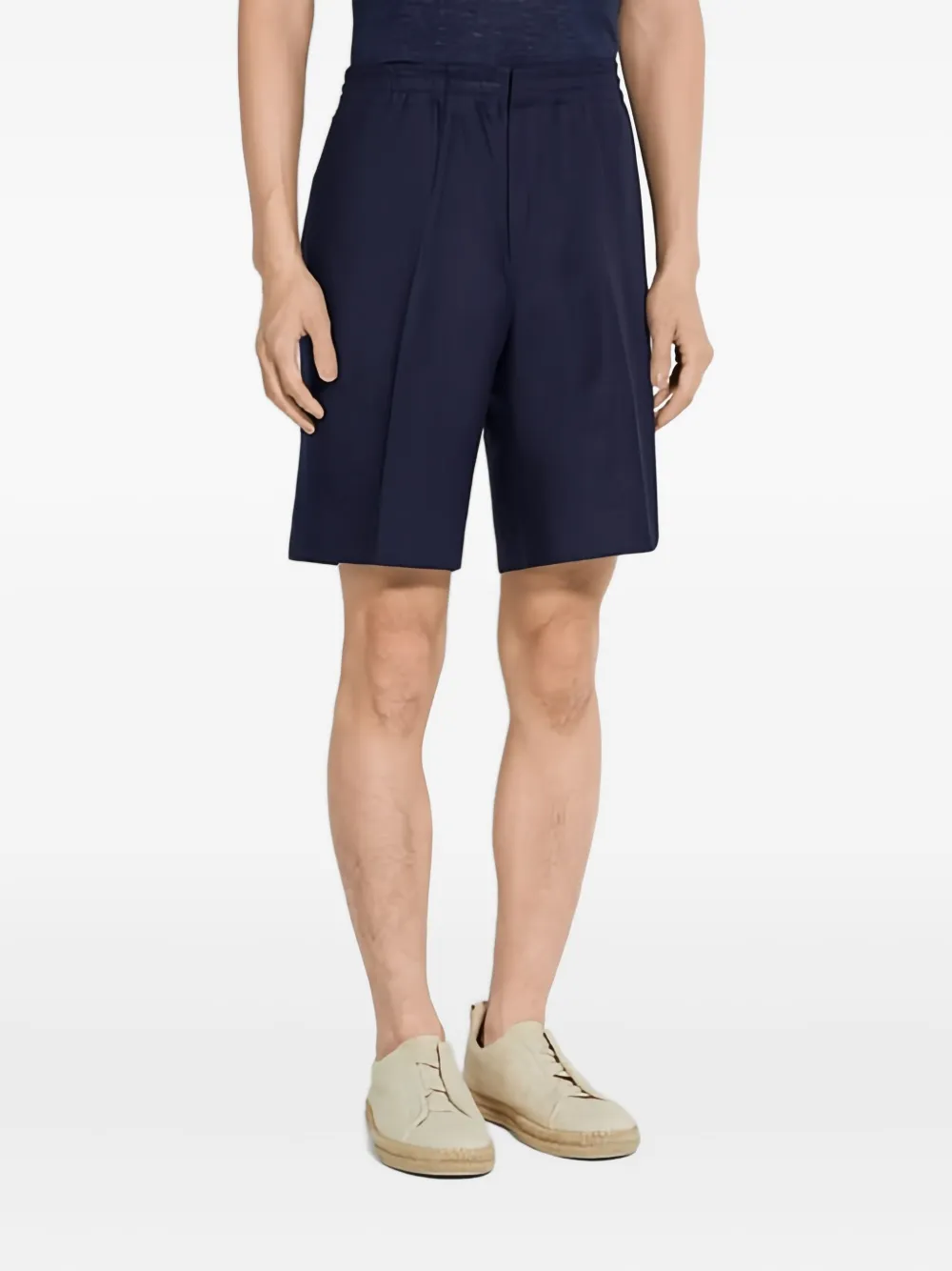 Zegna Elasticated-waist Linen Shorts In Brown