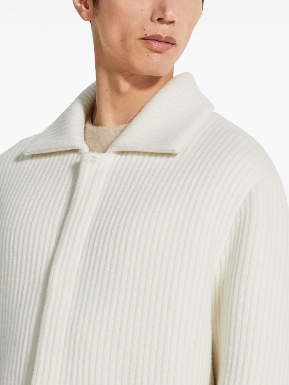 Shop Zegna Ribbed-knit Cardigan In White