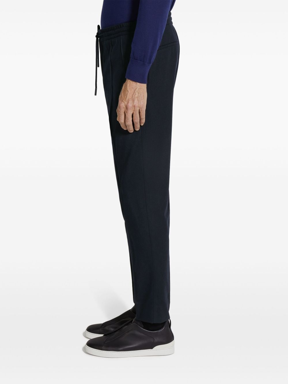 Shop Zegna Drawstring Tapered Trousers In Blue