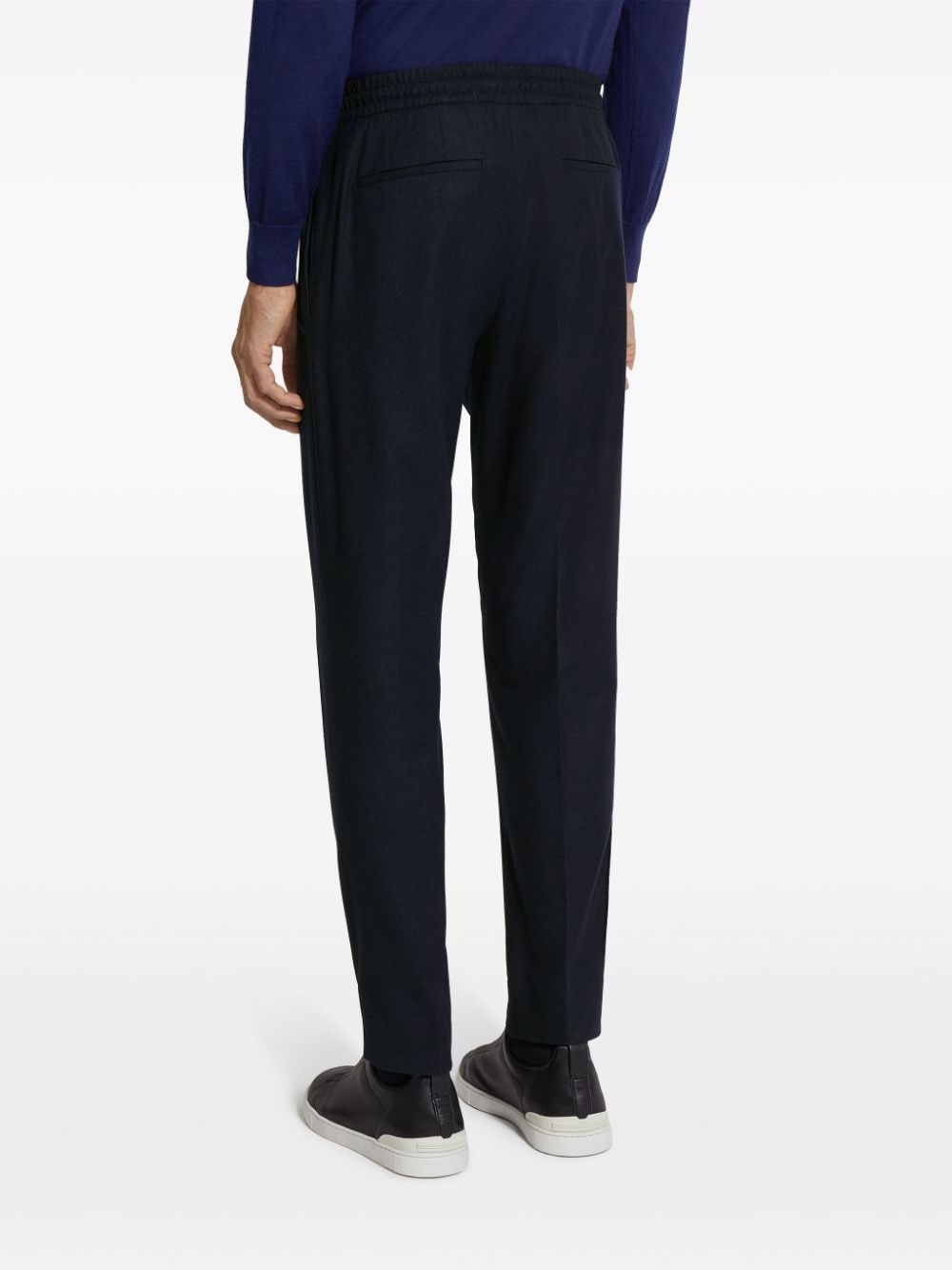 Shop Zegna Drawstring Tapered Trousers In Blue