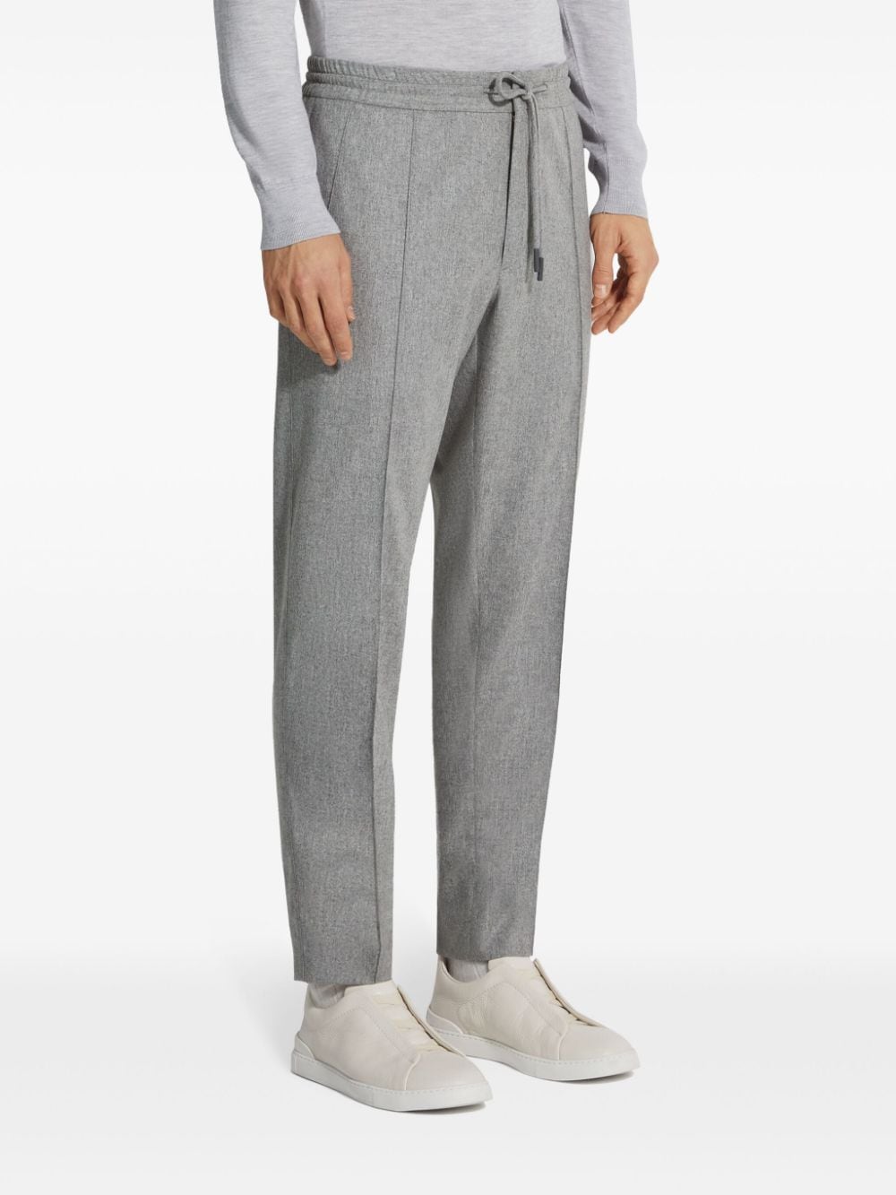 Shop Zegna Drawstring Tapered Trousers In Grey