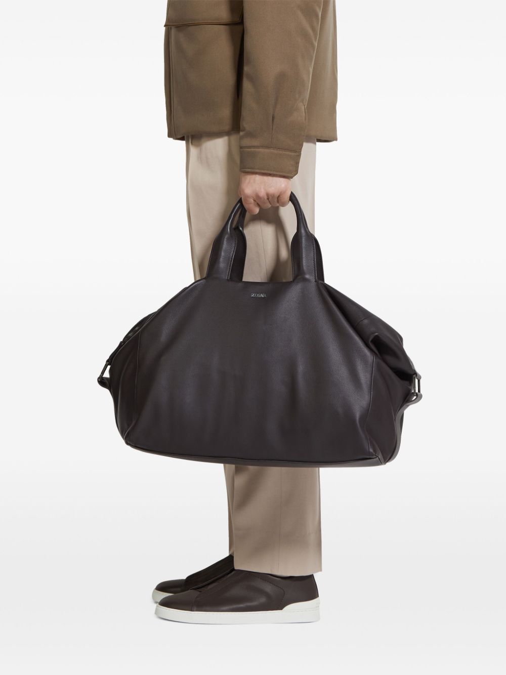 Shop Zegna Raglan Secondskin Leather Holdall In Brown