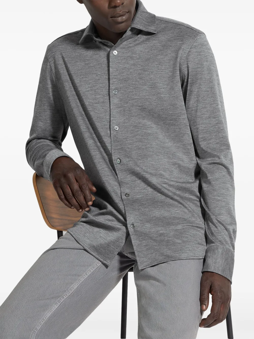 Zegna Phillip Button Front Shirt In Grey
