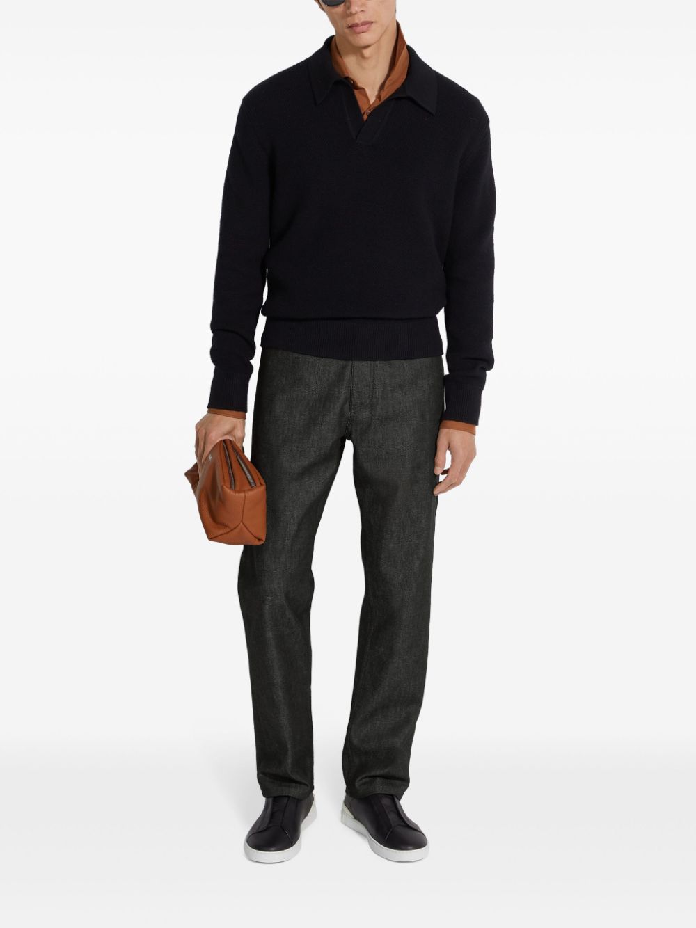 Shop Zegna Oasi Cashmere Polo Shirt In Black