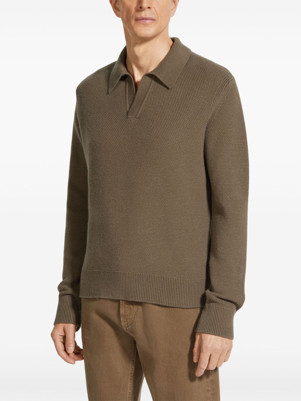 Shop Zegna Oasi Cashmere Polo Shirt In Brown