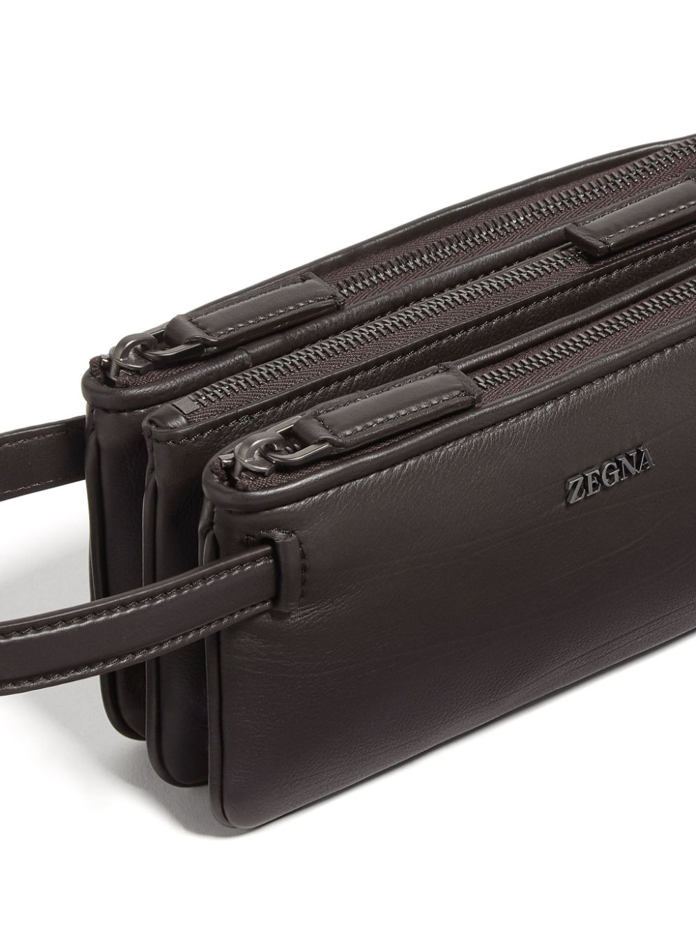 Shop Zegna Leather Clutch Bag In Brown