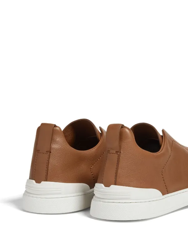Zegna Men’s Brown Leather Low-Top Sneaker | White Sole | NEW ZEGNA Triple Stitch Low-Top Sneaker Dark Brown | Sam Malouf  main image 4