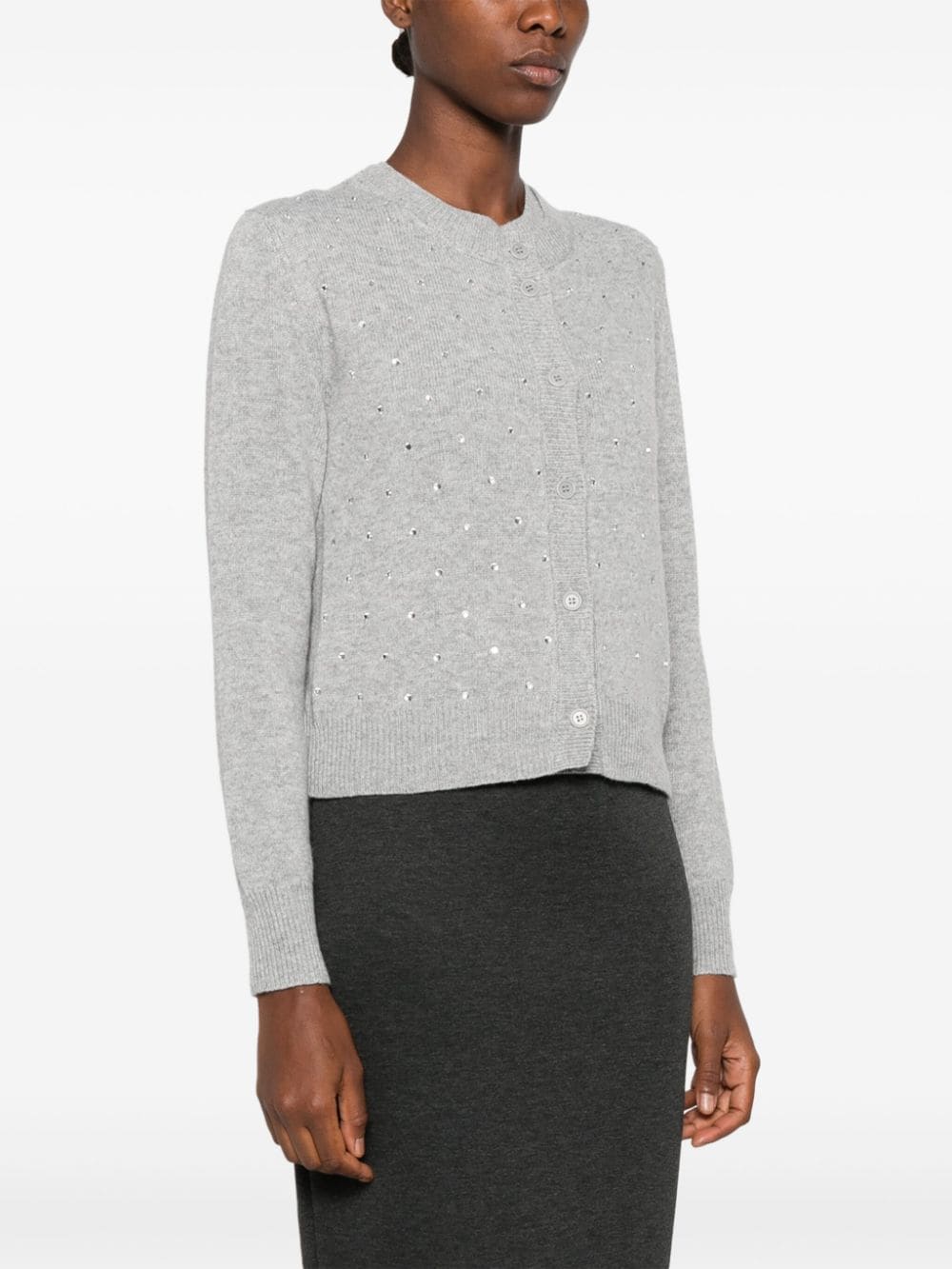 Shop Ermanno Firenze Rhinestone-embellished Cardigan In Grey