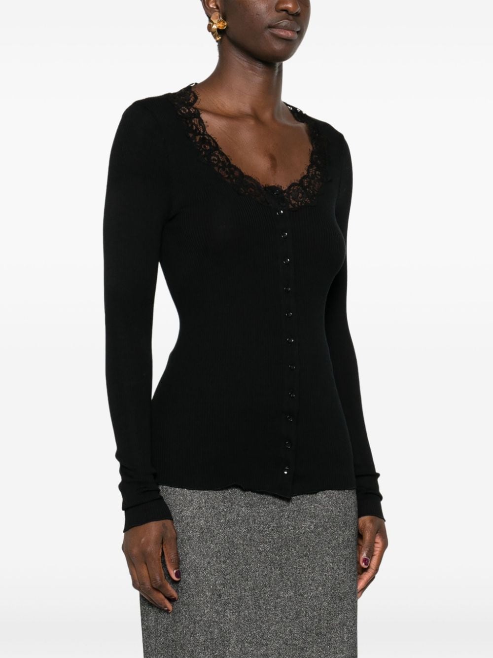 Shop Saint Laurent Lace Detailing Cardigan In Black