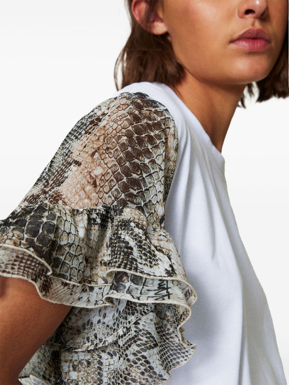 Shop Twinset Snakeskin-print Sleeves T-shirt In White