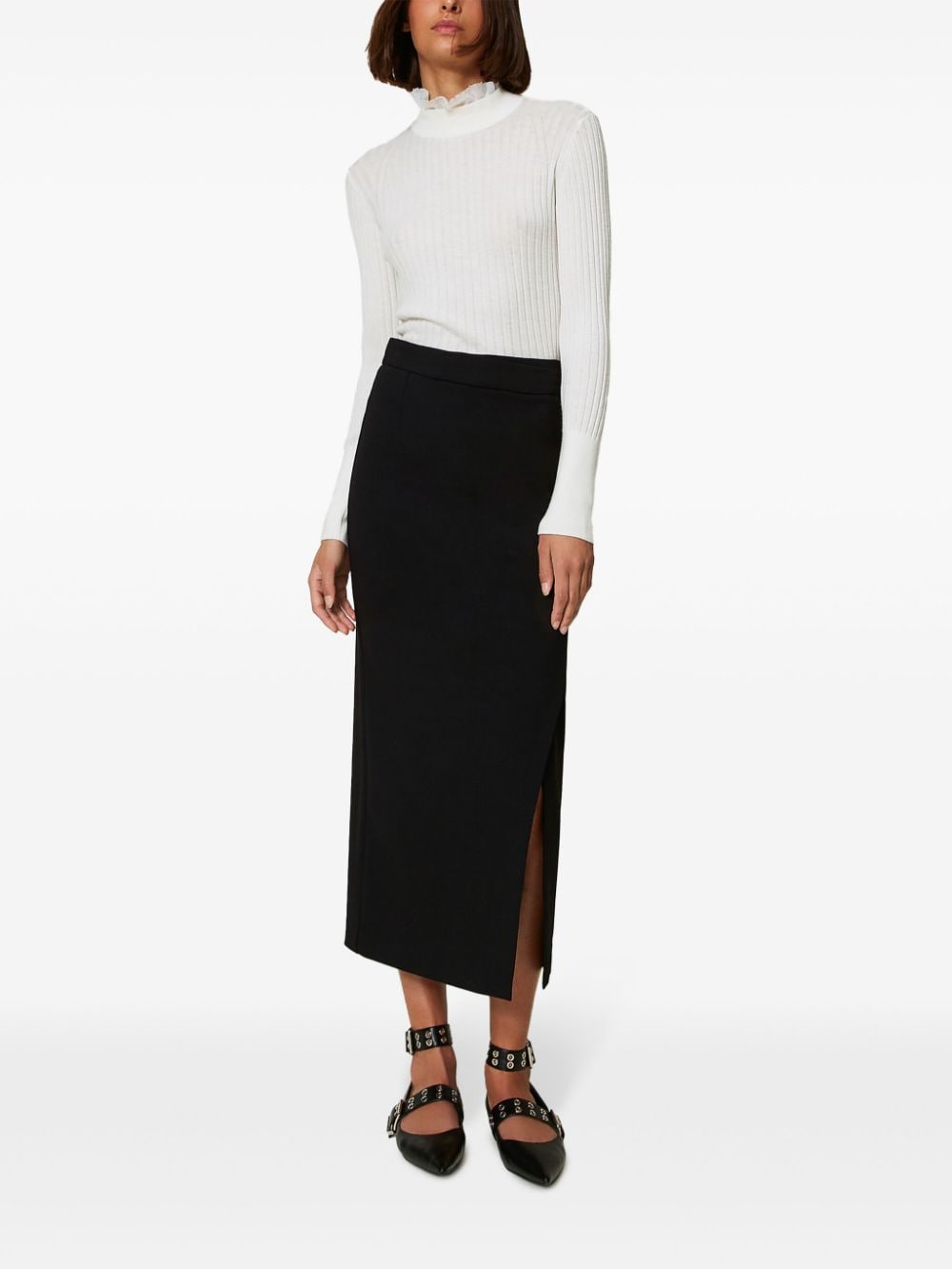 Shop Twinset Asymmetric Long Skirt In Black