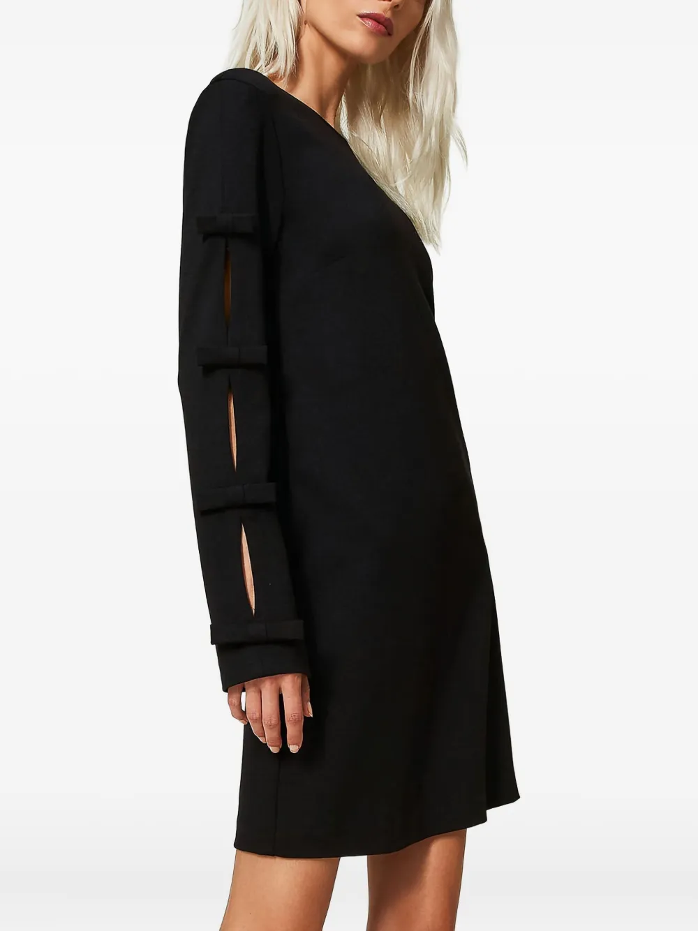 Twinset Bow-detail Long-sleeve Mini Dress In Black