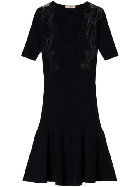 lace-detail rib-knit minidress