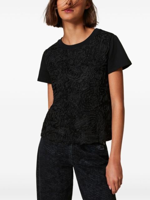 floral-embroidered T-shirt