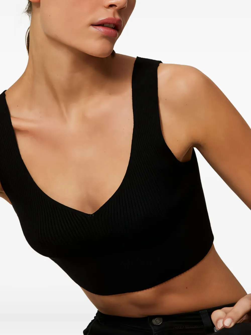 TWINSET Geribbelde cropped top met V-hals Zwart