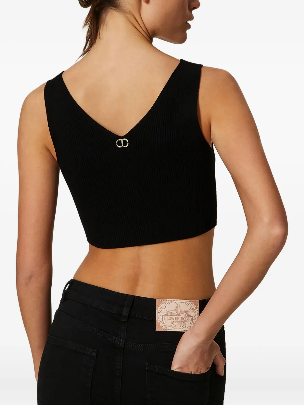 TWINSET Geribbelde cropped top met V-hals Zwart