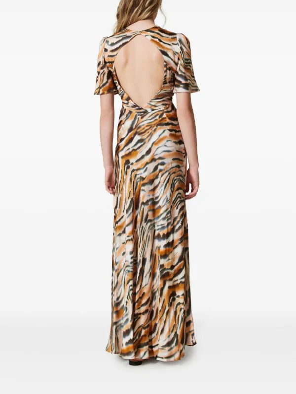 TWINSET tiger-print Satin Maxi Dress | Neutrals | FARFETCH IN