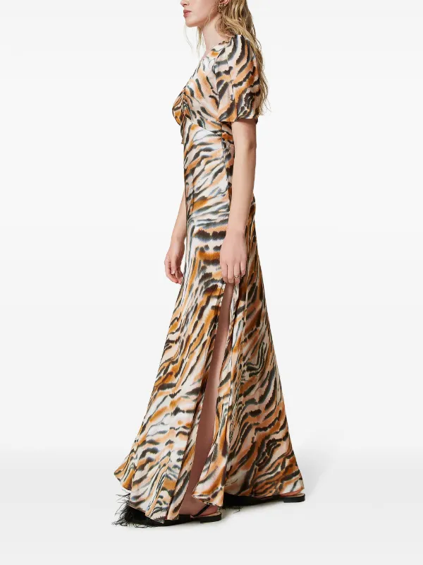 TWINSET tiger-print Satin Maxi Dress | Neutrals | FARFETCH