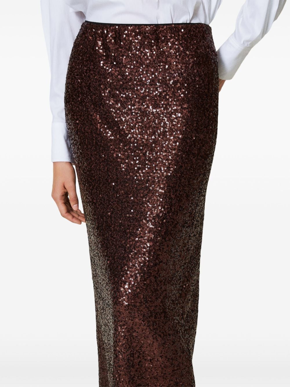 Shop Twinset Sequined Long Skirt In Brown