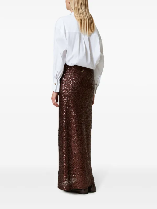 TWINSET Sequined Long Skirt Brown FARFETCH AO