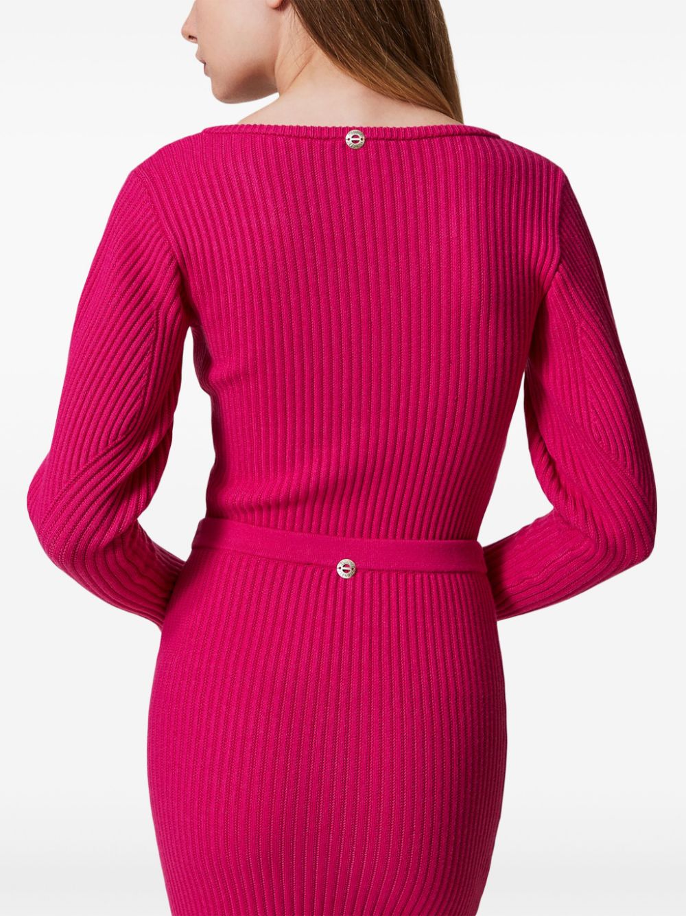 Shop Twinset Fitted Rib-knit Jumper In Pink