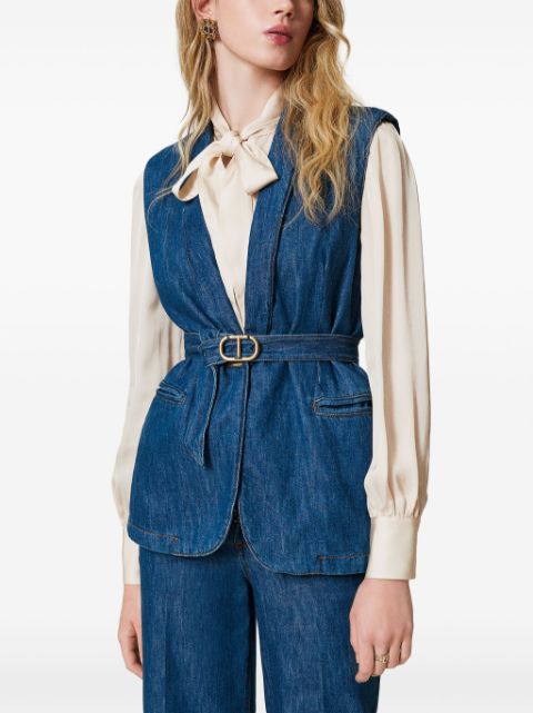 belted denim waistcoat