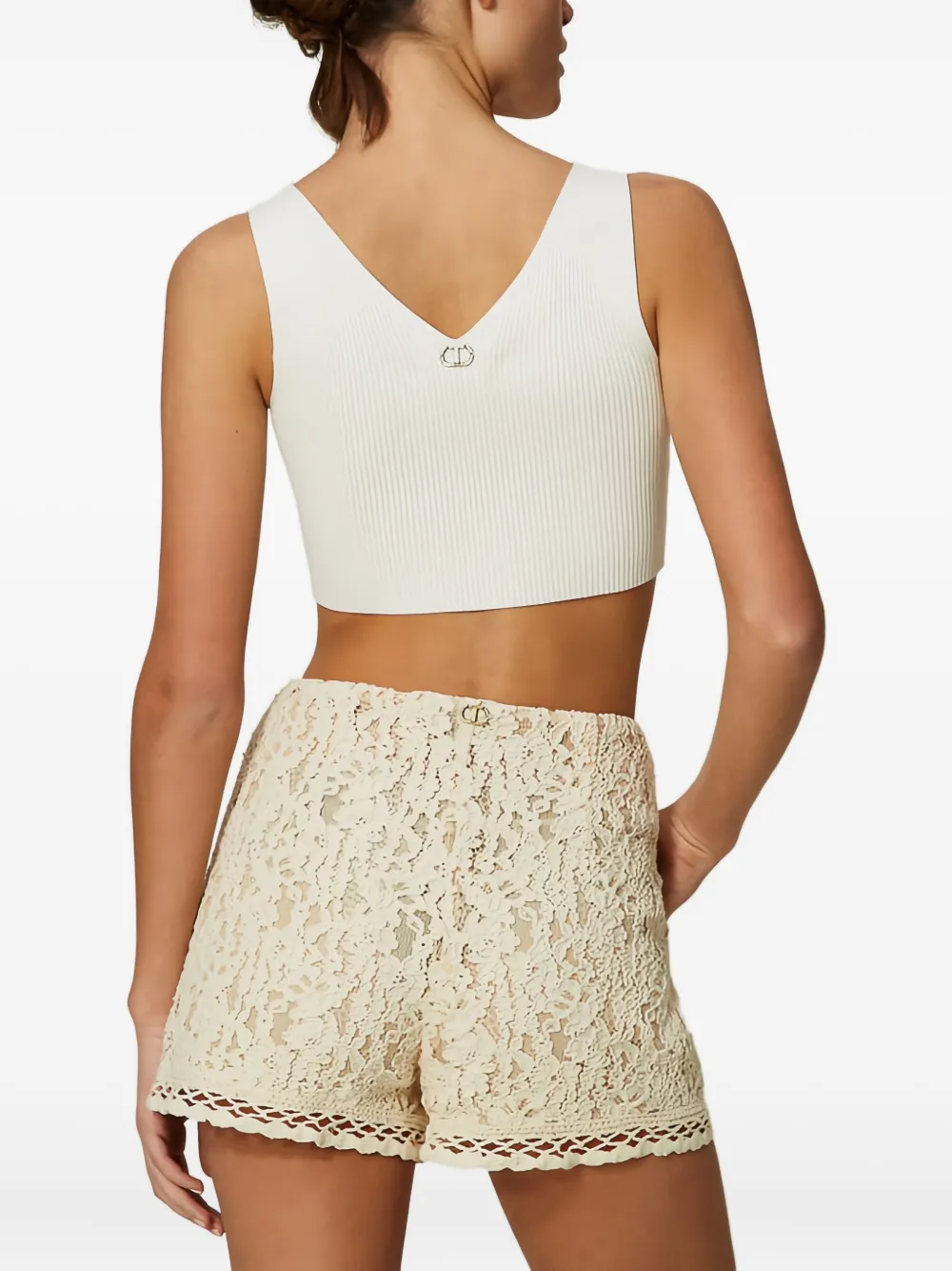 TWINSET Geribbelde top met V-hals Wit