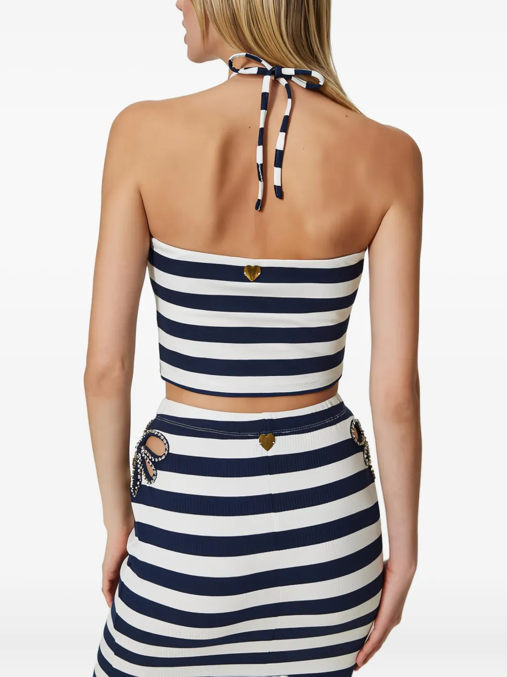 TWINSET Gestreepte verfraaide haltertop Wit