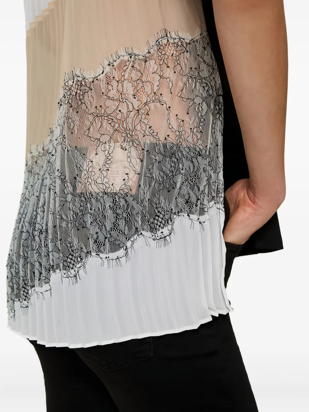 Twinset Pleated Lace T-shirt In Black