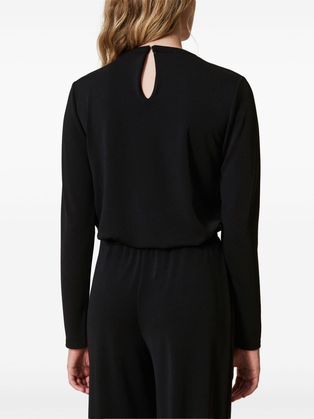 Shop Twinset Drape-detailing Jersey Blouse In Black