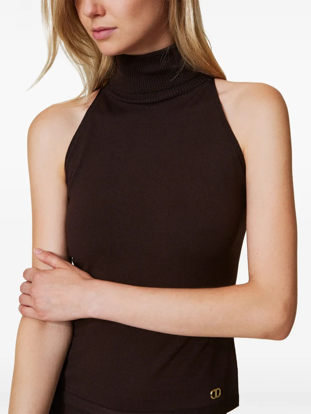 TWINSET Top met logoplakkaat Bruin
