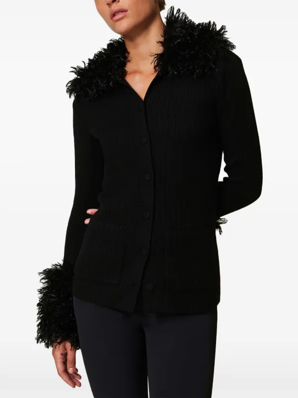 Faux Fur Trim Cardigan Long Sweater With Fur Collar TWINSET Faux