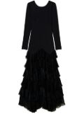 TWINSET pleated tulle flounces maxi dress - Black