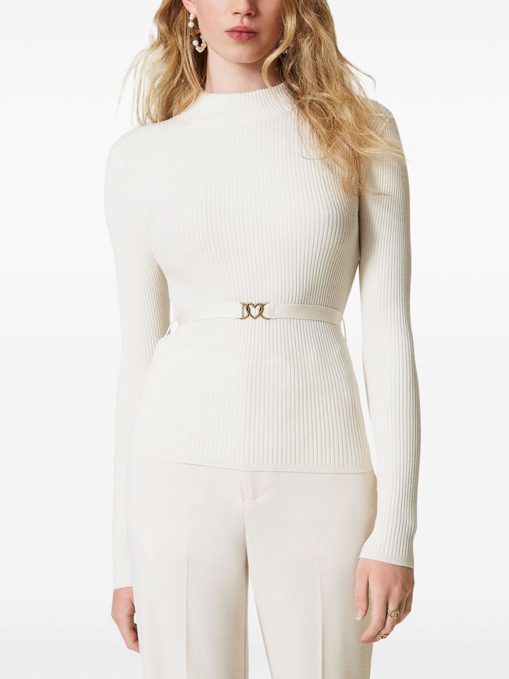 TWINSET HIGH-NECK BELTED SWEATER 