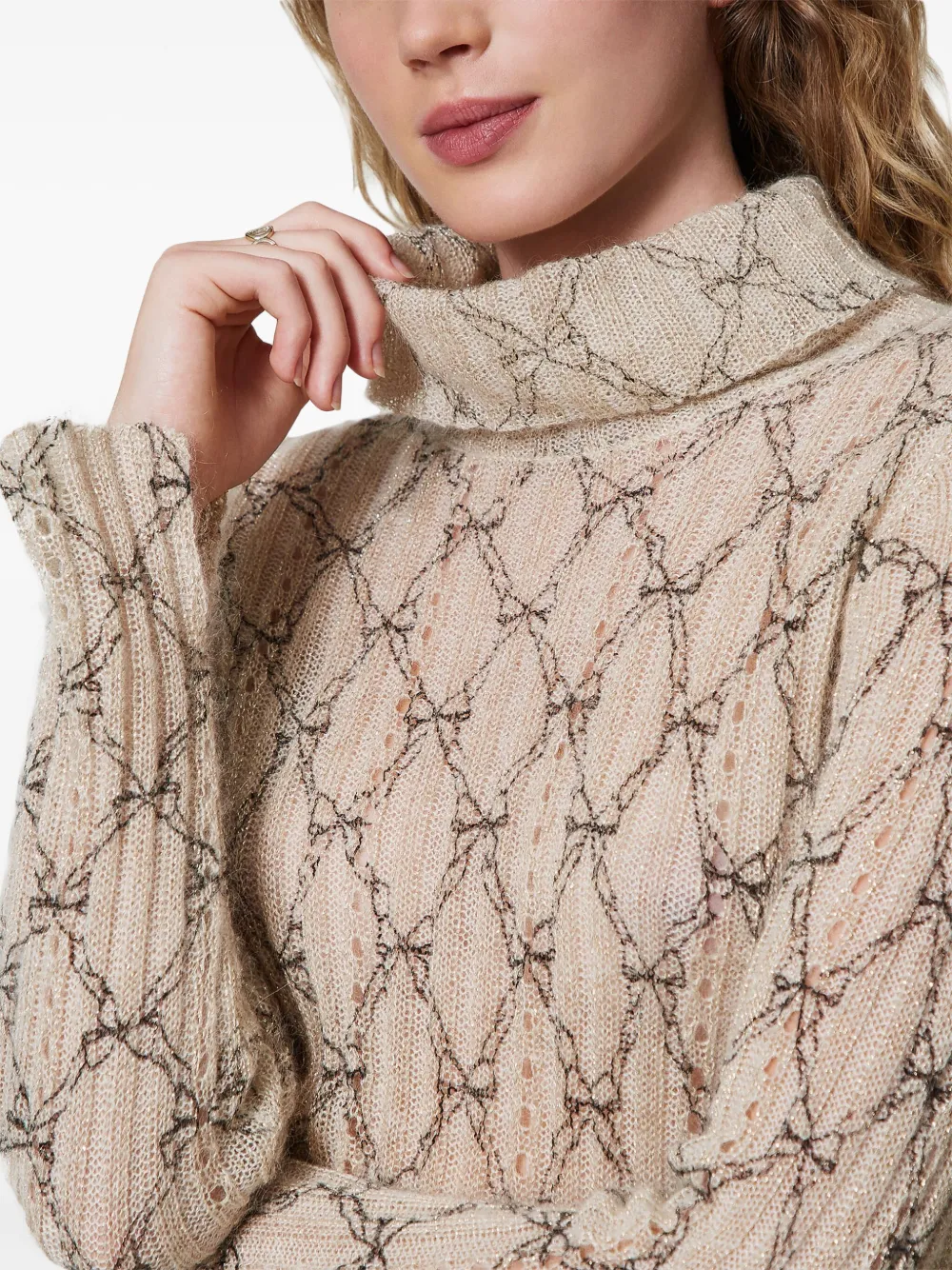 Twinset Roll-neck Printed Sweater In Neutrals