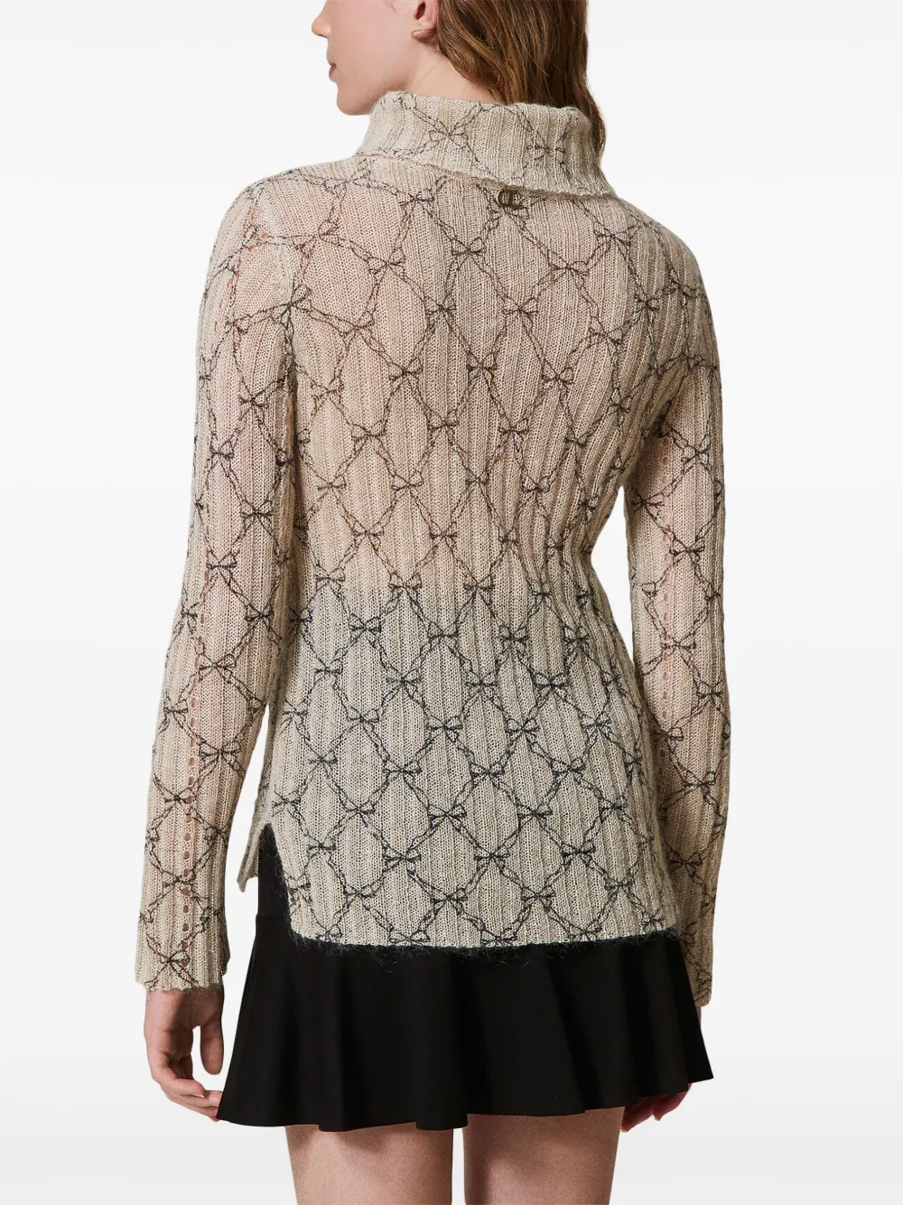 Twinset Roll-neck Printed Sweater In Neutrals