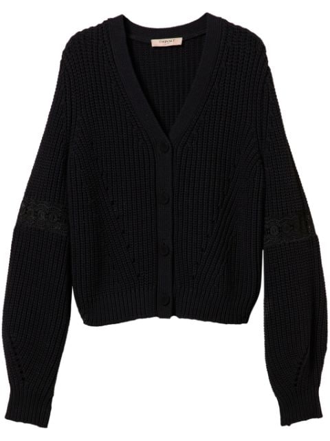 lace-panel knitted cardigan