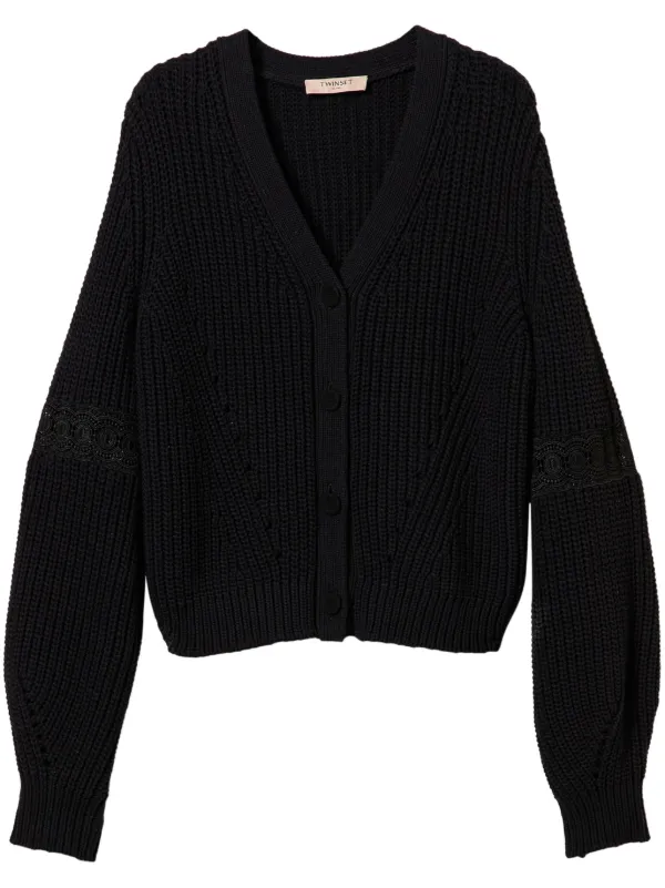 TWINSET lace-panel Knitted Cardigan Black FARFETCH IN