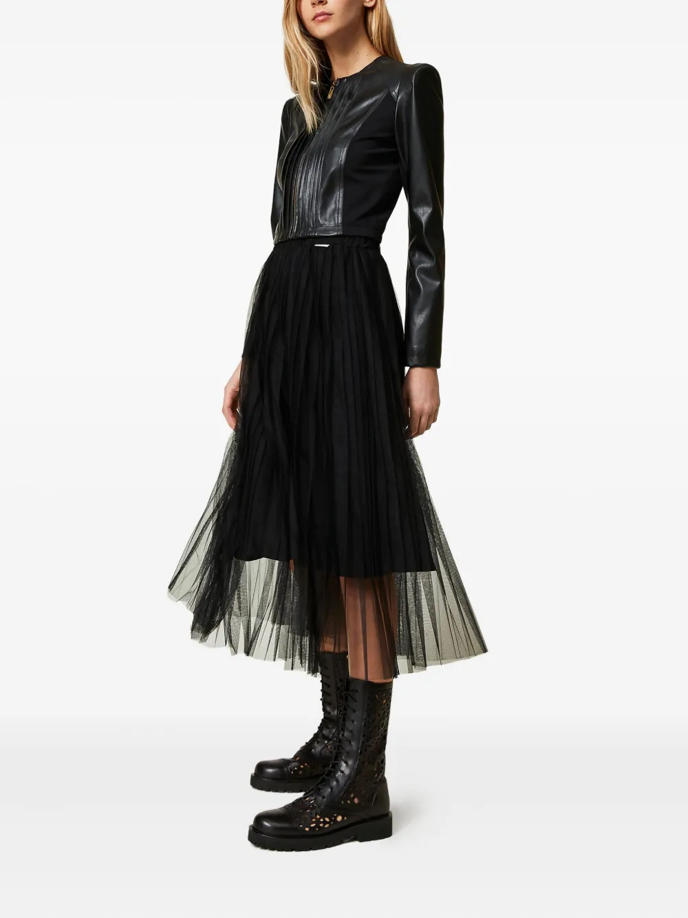 Twinset Pleated Midi Skirt In Black